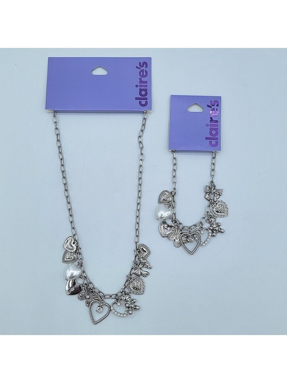 Claire's Silver Charm Necklace & Bracelet Set NEW #0005